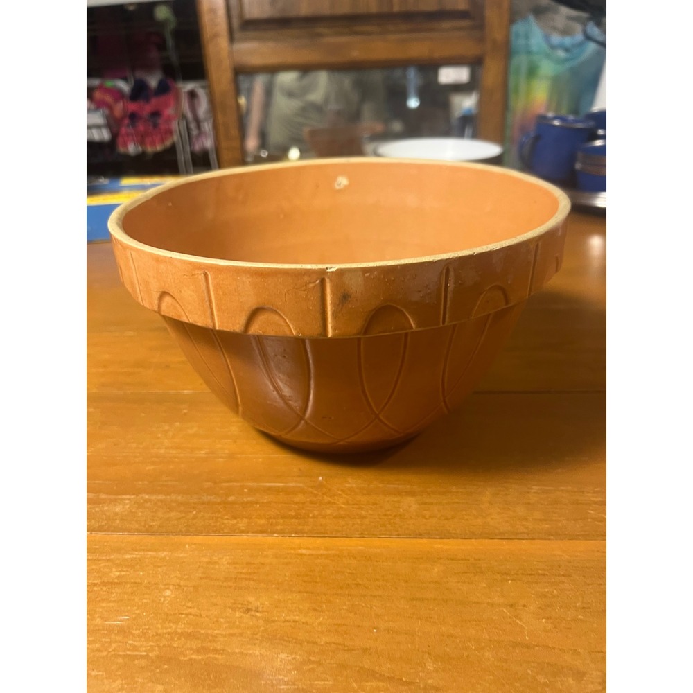 Vtg Yellowware Mixing Bowl Oven Ware 10 Made in USA Embossed Arch Lattice 10"